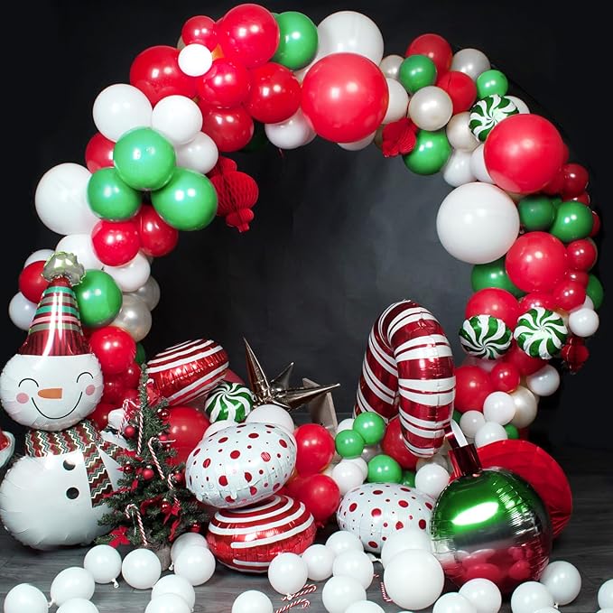 TecUnite 100 Pcs Green White Red Latex Balloons 13 Inch Colorful Round Balloons for Christmas Wedding Birthday Holiday Party Decoration