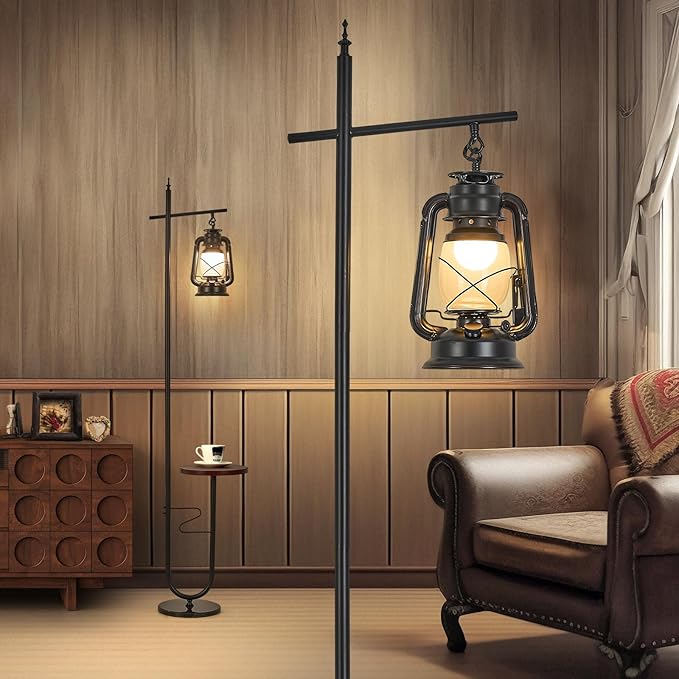 Vintage Rustic Tall Pole Lamp with Silk Fabric Shade,Led Bulb for Living Room Bedroom Office