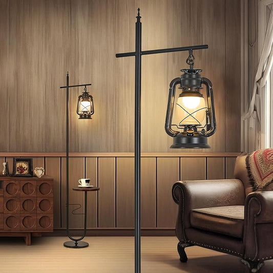 Vintage Rustic Tall Pole Lamp with Silk Fabric Shade,Led Bulb for Living Room Bedroom Office
