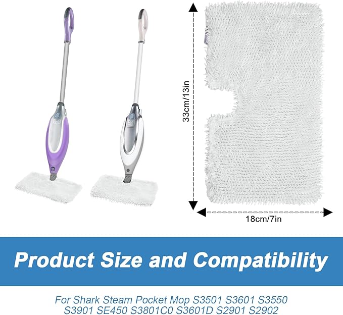 3 Pack Steam Pocket Mop Replacement Pads for Shark S3501 S3601 S3550 S3901 S3801 S2901 S2902 S3501S S3601C SE450 S3901D S3455K,Microfiber Steam Mop Pad Replacement,Reusable Mop Pads for Floor Cleaning
