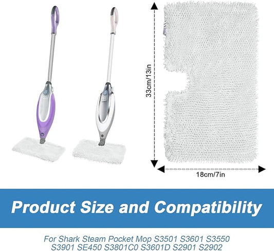 3 Pack Steam Pocket Mop Replacement Pads for Shark S3501 S3601 S3550 S3901 S3801 S2901 S2902 S3501S S3601C SE450 S3901D S3455K,Microfiber Steam Mop Pad Replacement,Reusable Mop Pads for Floor Cleaning