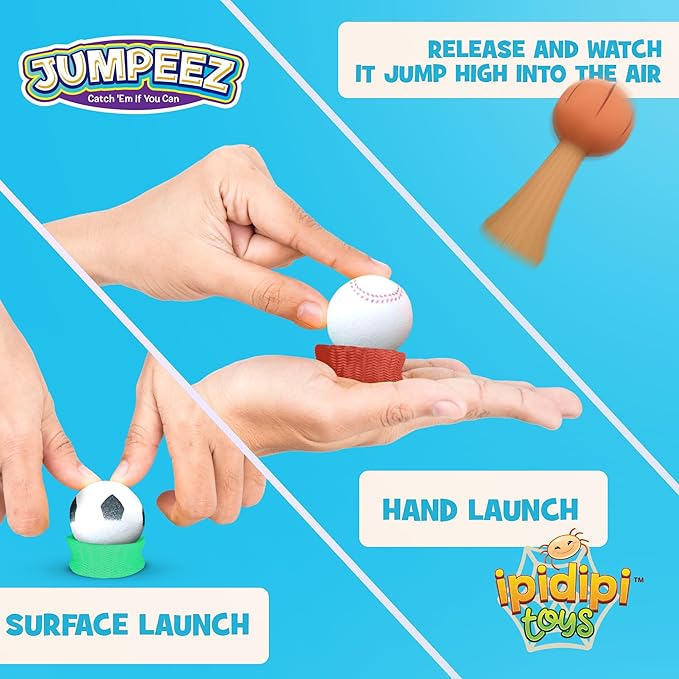 IPIDIPI TOYS Jumpeez Sport Ball Rocket Poppers – 24-Pack Jumping Spring Launcher Toys – Ideal Stocking Stuffers for Kids, Birthday Party Favors, Goodie Bag School Prizes for Boys & Girls