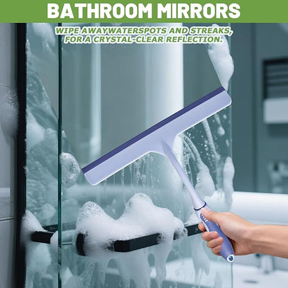 3Pcs Hand Squeegee for Shower Glass - Durable Rubber Grip,Flexible Silicone Blade, with 3 Adhesive Hooks Lightweight Ergonomic Shower Squeegee for Glass Doors, Windows, and Tiles