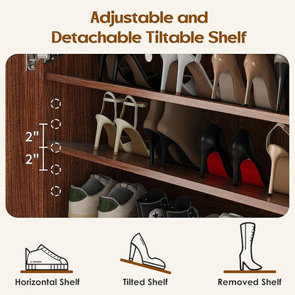 Soohow Shoe Cabinet with Doors, 7 Tier 28 Pairs Shoe Cabinet Storage for Entryway, Hidden Narrow Shoe Cabinets with Adjustable Shelves for Hallway, Living Room