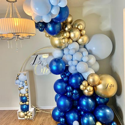 Navy Blue Gold Balloon, 60 Pcs 12 Inch Metallic Blue and Macaron Blue Balloons with Metallic Gold Confetti Balloons for Baby Shower Birthday Party Decorations Wedding Bridal Graduate