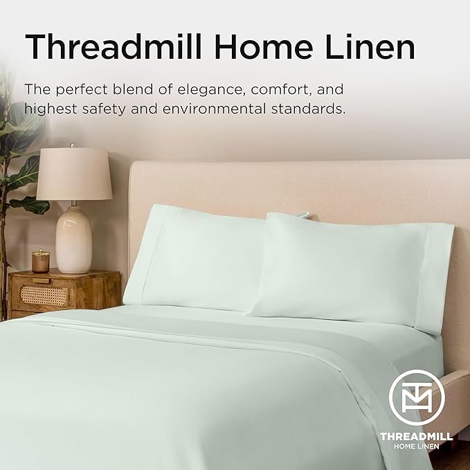 Threadmill Supima King Size Sheets, 1000 Thread Count, 4 Piece American Luxury Bed Sheets for King Mattress, 5 Star Hotel Quality Cotton Sheets with Elasticized Extra Deep Pocket, Seaglass
