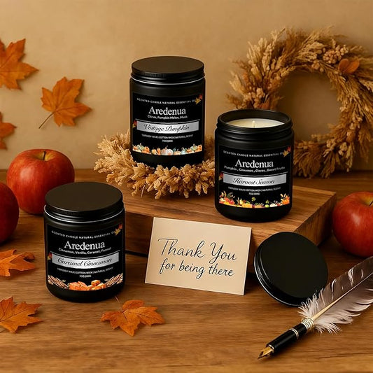Winter Holiday Candles Set – Cinnamon, Vanilla Bean, Harvest Season & Pumpkin, Cozy Christmas Seasonal Candles Gift, Hand-Poured Soy Candle for Christmas Home Décor & Cozy Winter Gifting