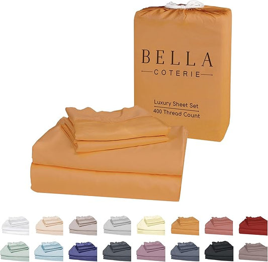 Bella Coterie Luxury Bamboo Viscose Split King Size Sheet Set | 100% Organically Grown | Ultra Soft | Cooling for Hot Sleepers | 18" Deep Pocket [Marigold]