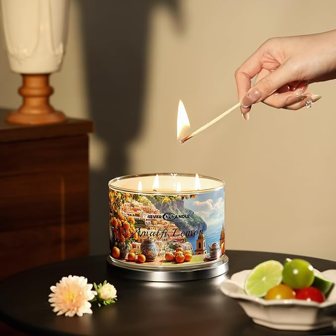4EVER Scented Candles | 4-Wick 18oz Soy Wax Candle | Up to 50Hrs Clean Burn | Aromatherapy Candles for Home Scented | Gifts for Women & Mom, Amalfi Lemon