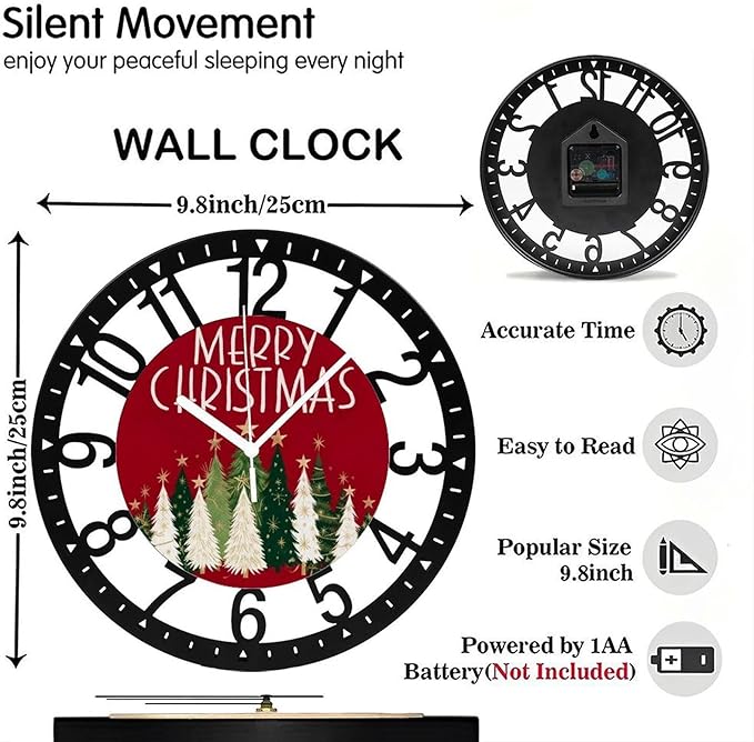 Wall Clock 10 Inch Silent Non-Ticking Modern Clocks Battery Operated - Analog Small Classic for Office, Home, Living Room,Bathroom, Kitchen, Bedroom, School,Snowman Clock