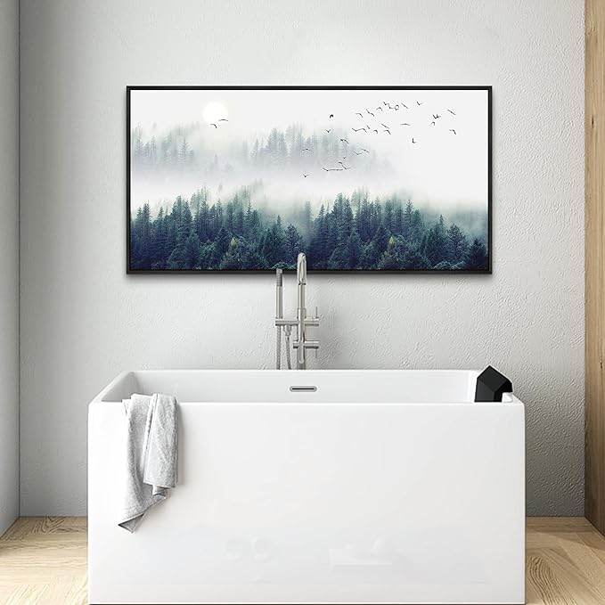 Wapluam Black Framed Wall Decor For Living Room Large Canvas Prints Wall Art For Bedroom Fashion Office Wall Painting Mountain Forest Trees Landscape Pictures Home Decorations Artwork 20x40 In