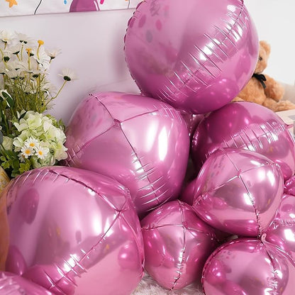 12Pcs Pink Round Foil Balloons, 22" 15" 10" 4D Helium Ball Balloon, Metallic Pink Foil Balloon for Birthday Graduation Wedding Anniversary New Year Eve Disco Prom Party Decorations