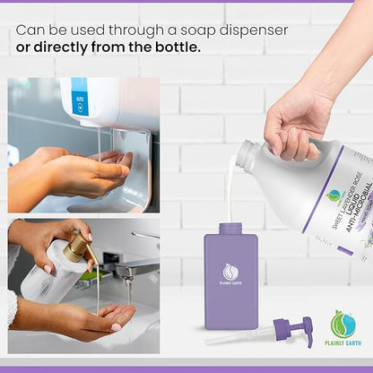 AntiMicrobial Hand Soap 64 oz - Soft and Gentle Sweet Lavender Rose Antibacterial Hand Wash Soap, Long Lasting Freshness & Safe for Skin - Eco Friendly Bulk Refill Packaging