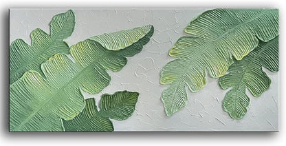 YaSheng Art- Modern minimalist 3D textured wall art Oil Paintings on Canvas Green plant paintings handmade Abstract artwork painting canvas wall art for bedroom Home Wall Art Deco Oil Painting 24x48inch