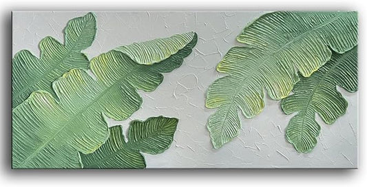 YaSheng Art- Modern minimalist 3D textured wall art Oil Paintings on Canvas Green plant paintings handmade Abstract artwork painting canvas wall art for bedroom Home Wall Art Deco Oil Painting 24x48inch