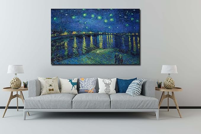 Vincent Van Gogh Canvas Wall Art - Starry Night Over The Rhone Painting, Classic Artwork Picture Print for Home Decor. 24"x36"