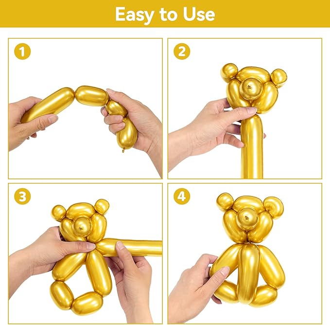 Metallic Gold Long Balloons Premium 260 Twisting Animals Magic Balloons for Birthday Kids Wedding Party Supply 100pcs
