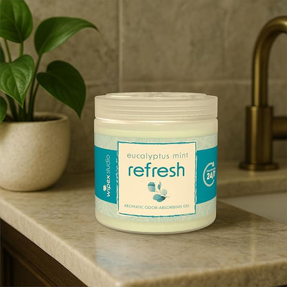 Wipex Odor Eliminator for Home - Eucalyptus & Mint Odor Absorber, 15 Oz Gel Jar, Long-Lasting Freshness, Ideal for Rooms, Offices, and Yoga Studios, Effective Odor Eliminator, 12pk