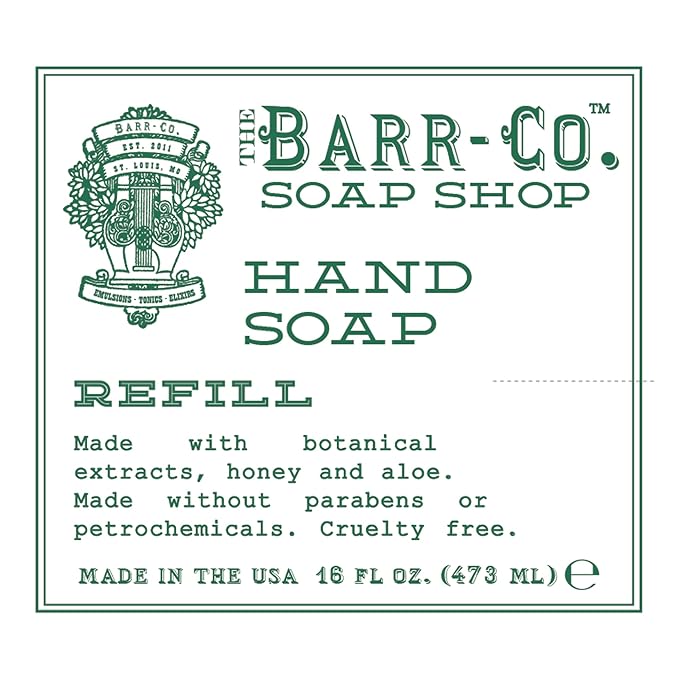 BARR-CO. Soap Shop Honey Mint Hand Soap Refill – Natural, Moisturizing Liquid Soap for Bathroom & Kitchen, Vegan Formula with Herbaceous Mint, Tea & Honey Scent, 16fl oz