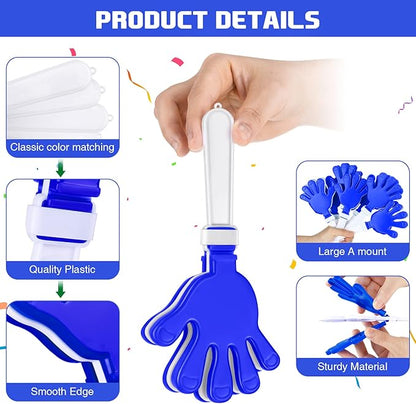 Junkin 100 Pcs Hand Clappers Bulk 7. 5 x 3. 5 Inches Noise Makers Party Favors Clapping Noise Maker Clacker for Birthdays Game Prizes Rewards Football Sporting Events Cheers Supplies (Blue White)