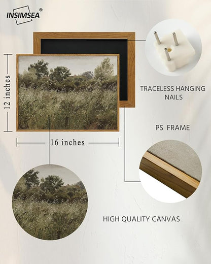 InSimSea Framed Canvas Wall Art Decor, Vintage Natue Landscape Art, Country Wilderness Painting Picture, Retro Decor for Bedroom Living Room, Office, Bathroom, Hallway, Room,12"x16"