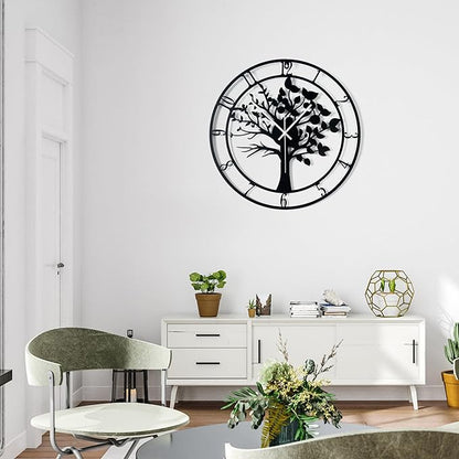 24inch/60cm Large Tree of Life Wall Clocks for Living Room Decor,Bedroom,Battery Operated Big Metal Decorative Analog Silent Non Ticking Wall Clock,Room Wall Decor (Tree of Life, 24 inches)