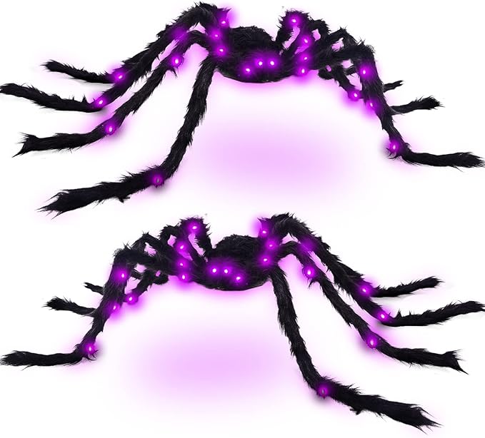Halloween Spider Decorations 4ft Light Up Giant Spider(2 Pack) for Indoor Outdoor Halloween Decorations Yard Party House Décor