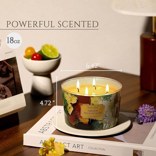 HomeLights 4-Wick Candles for Home Scented - 18oz Soy Wax Blend Candle Long-Lasting Fragrance, Industrial Chic Home Decor and Housewarming Gifts, Fireside Wood & Glow