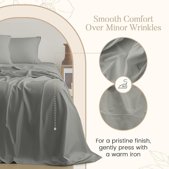 Egyptian Cotton Sheets Full Size Bed Set Deep Pockets, 800 TC Cotton Full Sheet Set, Soft Breathable Sateen Weave Elasticated Sheet & Pillowcase Sets, No Pill & Shrink, Machine Washable - Silver