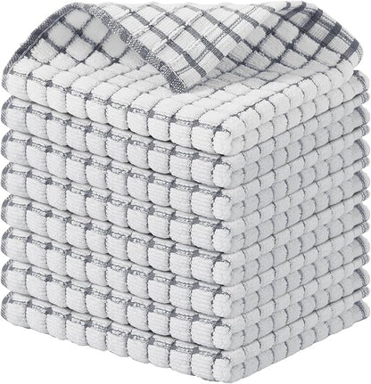 Kitinjoy Cotton 8 Pack Terry Kitchen Dish Cloths, 12 x 12 Inches Super Soft and Absorbent Dish Rags, Quick Drying Dish Towels for Washing Dishes, Grey