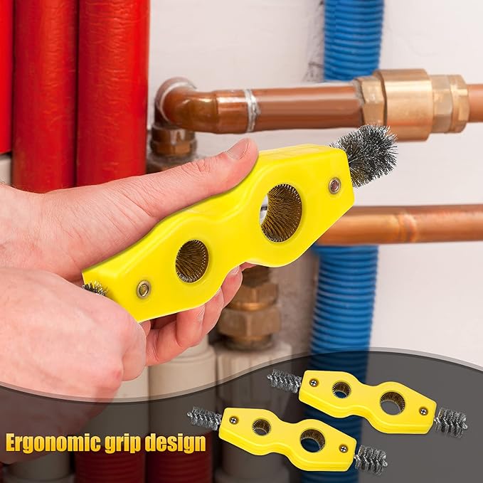 Honoson 4 Pieces Copper Pipe Cleaner 4 in 1 Copper Tubing Brush Pipe Cleans Inside Outside Thread Cleaner Plumber Brush Cleans Tool for Plumbing Installation Soldering Brazing(Yellow)