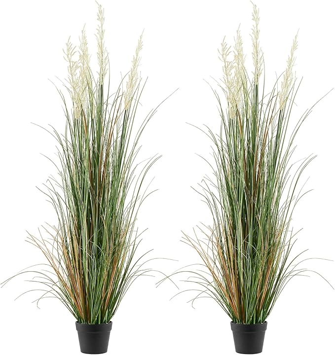 VEVOR Artificial Grass Plant, 2 Pack 59 inch Faux Reed Flower Grass in Pot, Premium PVC Fake Greenery Shrubs Plant for Indoor Outdoor House Home Garden Office Room Décor, Housewarming, Green