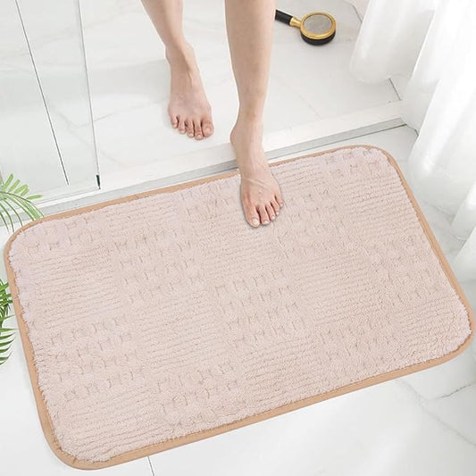 Bath Mats 24x17 Non-Slip Absorbent Bathroom Rug, Quick Dry Machine Washable Shower Tub Mat with Rubber Backing, Soft Floor Carpet for Bathroom Decor Waffle White