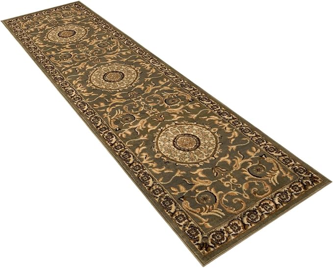 Rugs.com Chateau Collection Rug – 10 Ft Runner Light Green Medium-Pile Rug Perfect for Hallways, Entryways