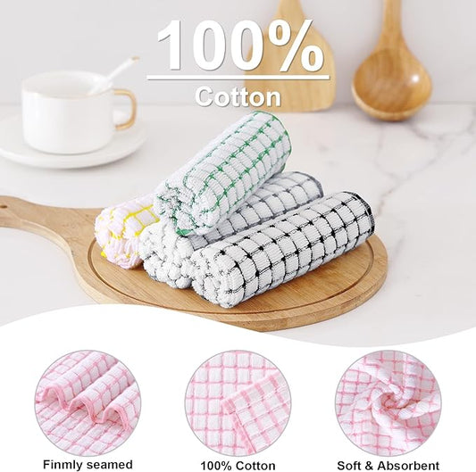 Kitinjoy Cotton 8 Pack Terry Kitchen Dish Cloths, 12 x 12 Inches Super Soft and Absorbent Dish Rags, Quick Drying Dish Towels for Washing Dishes, Multi-Colored