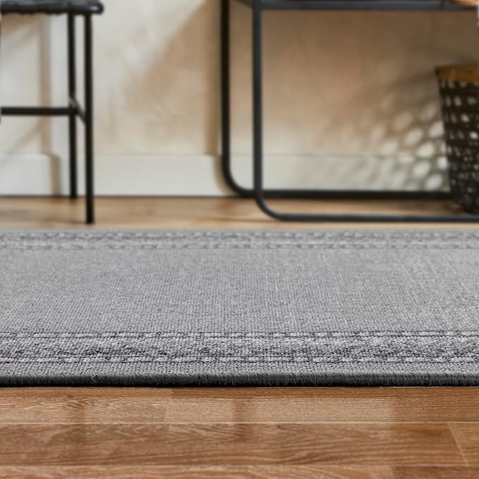 Antep Rugs Alfombras Bordered Modern 2x7 Non-Slip (Non-Skid) Low Pile Rubber Backing Indoor Area Runner Rug (Gray, 2' x 7')