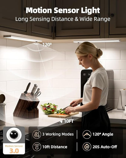 EZVALO Under Cabinet Lights, 2500mAh Rechargeable LED Motion Sensor Lights Indoor, 3 Color Temps & Dimmable Closet Lights with Battery Indicator, Under Counter Lights for Kitchen