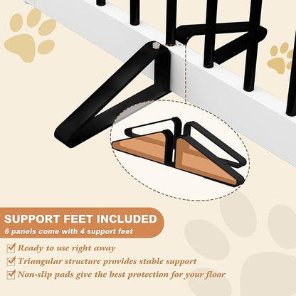 Freestanding Pet Gate for Dogs, Foldable Wooden Dog Gate for House, Extra Wide Indoor Pet Barrier for Stair, Doorway, Hall, Support Feet Included, 120 Inch Wide, 6 Panels 24", White