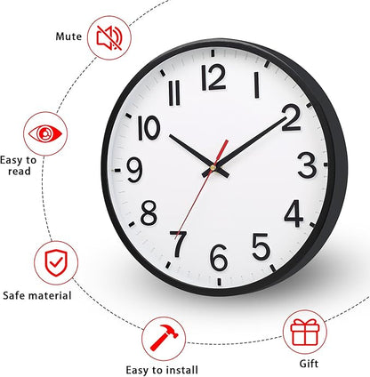 Wall Clocks Battery Operated 12 inch Modern Wall Clock,Silent Non Ticking Wall Clock for Living Room Bedroom Kitchen Office Classroom Decor (White and Black)