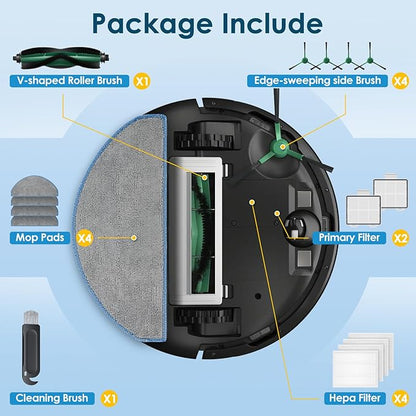 Y0140 Replacement Parts Compatible with iRobot Roomba 104 105 Y0140 Y0110 Q0120 Q0520 Q011 Vacuum Cleaner, 1 Roller Brush, 4 Hepa Filter, 4 Mop Pads, 4 Side Brushes, 2 Primary Filter, 1 Cleaning Brush