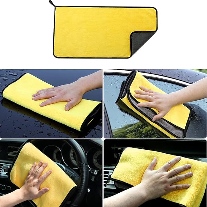 Car Wash Brush with Long Handle, Chenille Microfiber Mop Mitt with 1 Replacement Head, Wheel Brush Extension Pole Cleaning Kit & Towels for Cars & Trucks - 5PCS