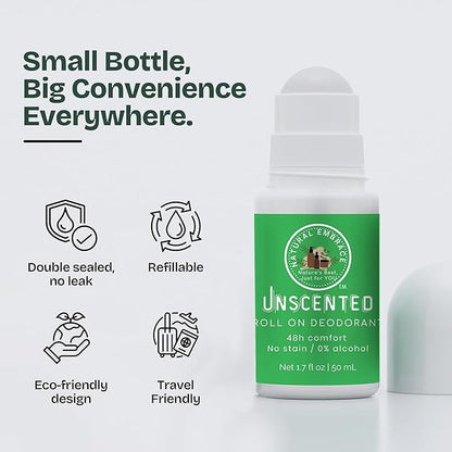 Natural Embrace Roll-On Deodorant, 55 ingredients, Organic Aloe vera extract, Nano liposome, Probiotics, Prebiotics, Yeast Extract, Licorice, Cica, Niacinamide, Hemisqualane (1 pack, Unscented)