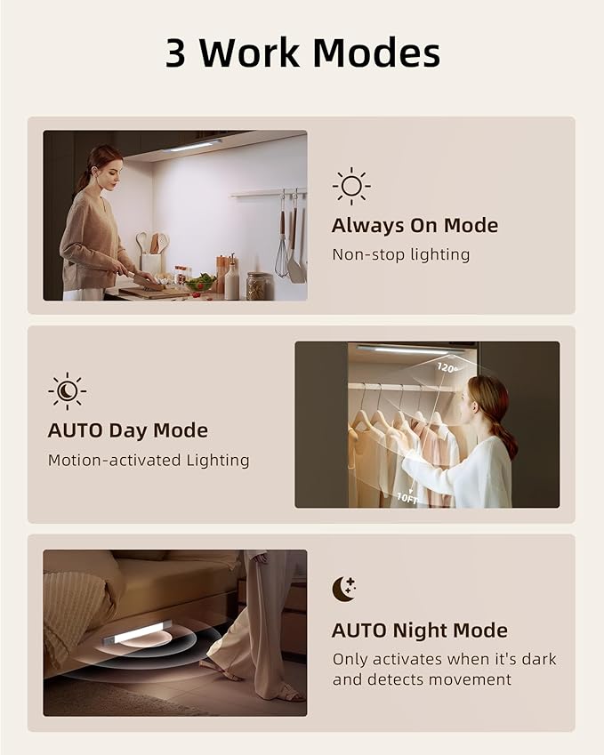 EZVALO Under Cabinet Lighting, 2200mAh Rechargeable Battery, 76 LEDs Dimmable Closet Lights, 3 Color Temps, Motion Sensor Light Indoor for Kitchen, Wardrobe