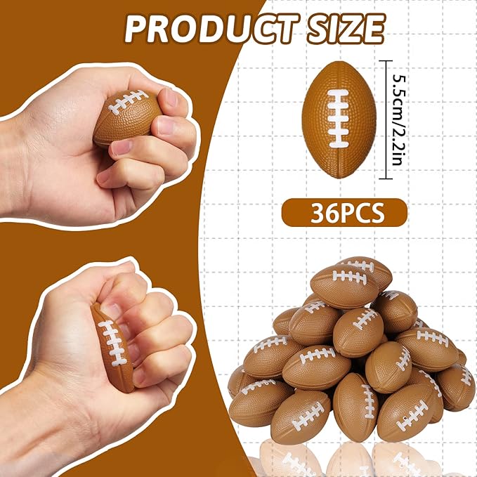 WELLVO 36 Pack Mini Foam Football 2.17" Mini Football Party Favor Stress Ball Bulk Small Foam Sports Ball for Birthday Gift Goodie Bags Stuffers
