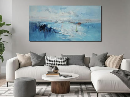 Ardemy Abstract Canvas Wall Art for Living Room Blue Coastal Textured Pictures Paintins Wall Decor Teal Artwork for Walls Home Office Kitchen Bedroom Dining Room Large 40"x20"