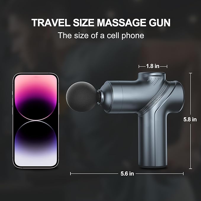 Massage Gun Deep Tissue,Small Travel Percussion Massage Gun with 4 Massage Heads 6 Speeds for Relieving Muscle Soreness for Office Gifts（Blue）