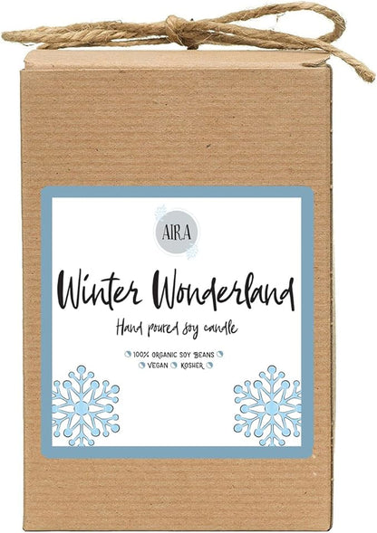 Aira Soy Candles - Organic, Kosher, Vegan, in Farmhouse Jar w/Essential Oil Blends - Hand-Poured Winter Candle - 100% Soy Candle Wax - Paraffin Free, Burns 150+ Hours - Winter Wonderland - 16 Ounces