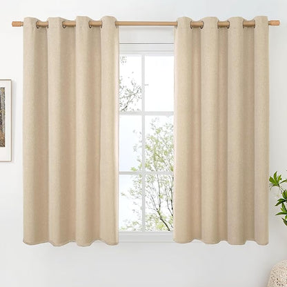 BGment Linen Curtains 54 Inch Length 2 Panels Set for Bedroom, Sand Beige Burlap Window Drapes with Grommet Textured Light Filtering Privacy for Living Room Non See Through, Each 52 Inch Wide