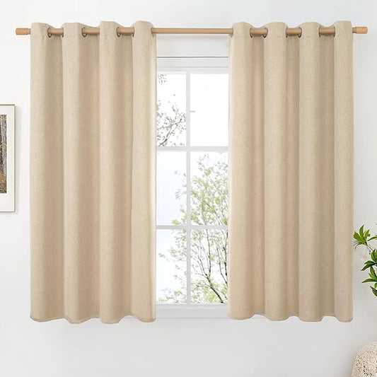 BGment Linen Curtains 54 Inch Length 2 Panels Set for Bedroom, Sand Beige Burlap Window Drapes with Grommet Textured Light Filtering Privacy for Living Room Non See Through, Each 52 Inch Wide