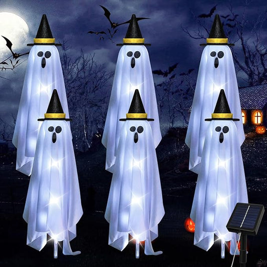 Halloween Decorations Solar Ghost Lights Outdoor, 6-Packs Solar Garden Spooky Decorations Lights, Light up Floating Scary Ghosts Decorations, Lights Yard, Pathway,Haunted House Party Decor